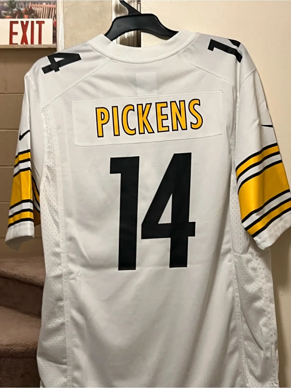 Nike White & Black Steelers #14 Men’s Football Jersey with Yellow Sleeve Accents
